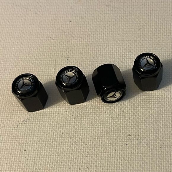 Mercedes Benz Logo valve Stem caps in black set of 4 NWT - Picture 2 of 4